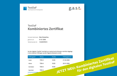 Ansicht des Kombinierten-Zertifikats für den digitalen TestDaF