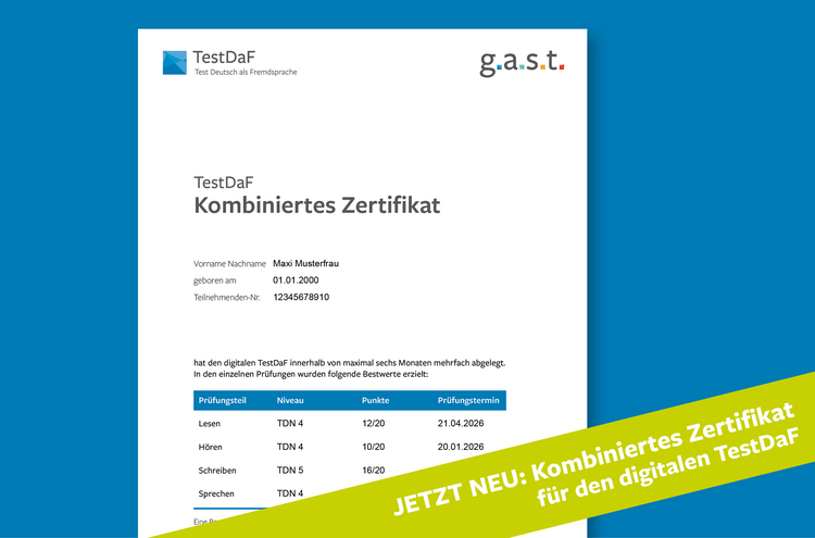 Ansicht des Kombinierten-Zertifikats für den digitalen TestDaF