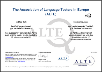 ALTE Q-Mark für den papierbasierten TestDaF