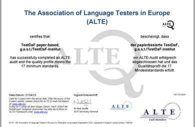 ALTE Q-Mark für den papierbasierten TestDaF